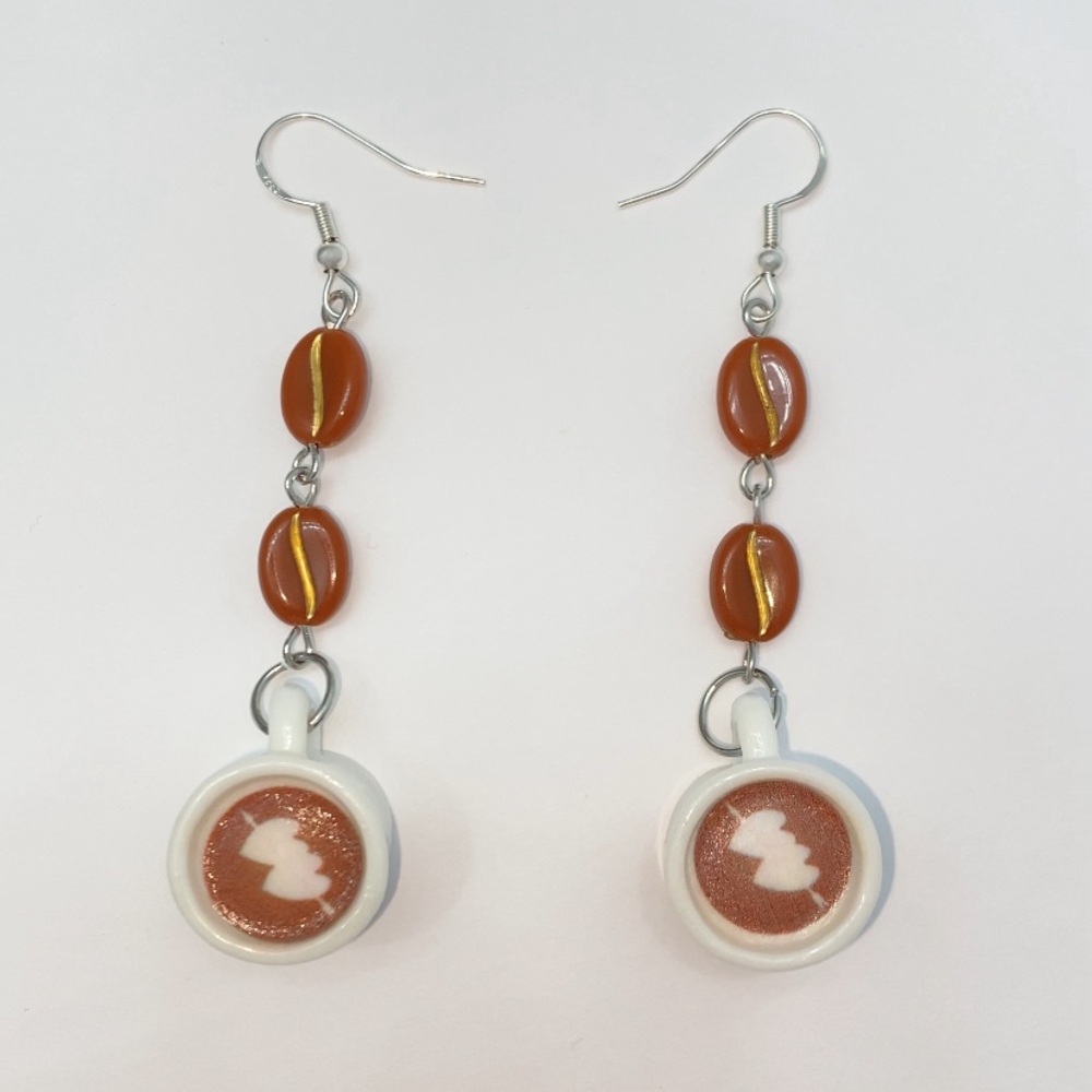 Coffee Bean and White Coffee Cup Earrings ☕️ ❤️